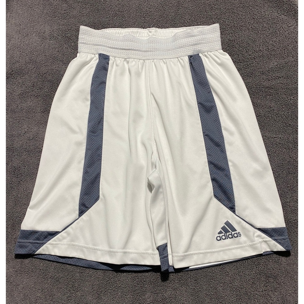 Adidas Kids Large White Gray Mesh Basketball Athletic Shorts Elastic Waist L